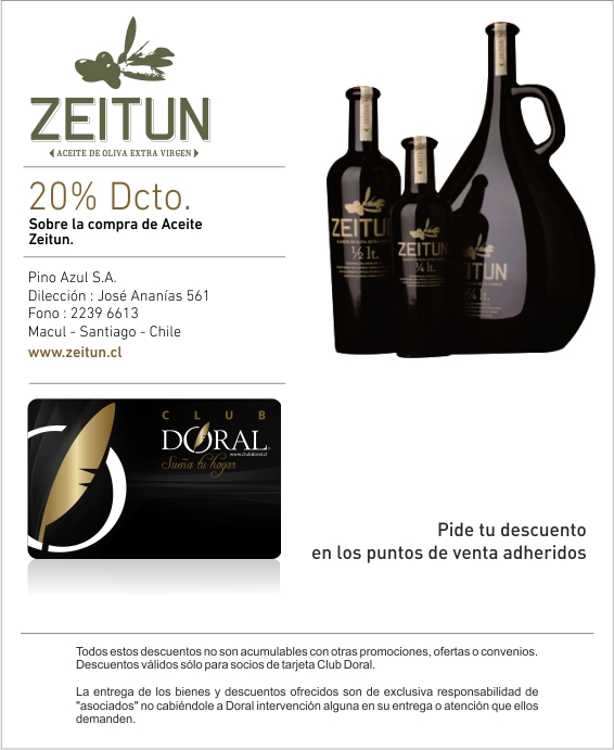 20% Descuento sobre la compra de aceite Zeitun