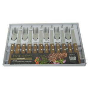 Set Cubiertos Mango Madera Brasas 12 Piezas
