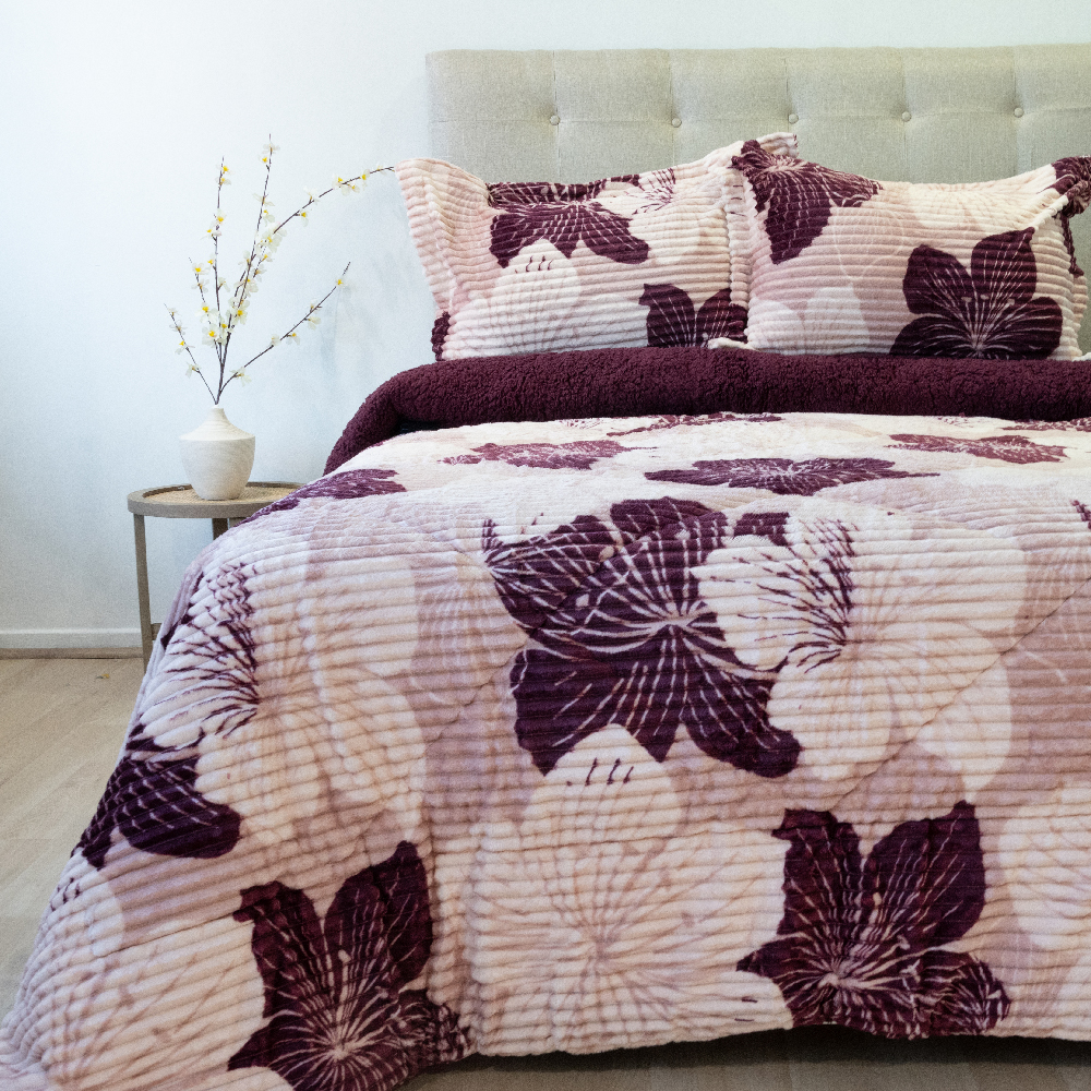 Cubrecama Cotelón Estampado con Sherpa - Imagen 2