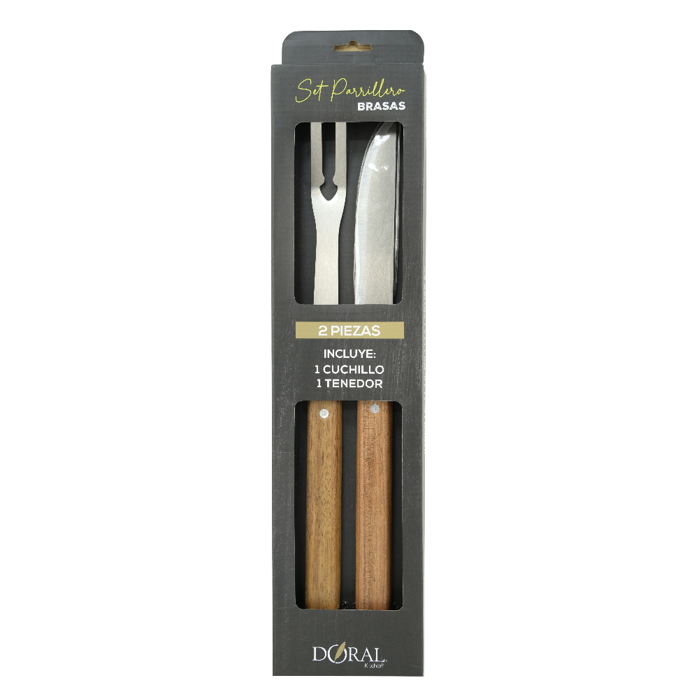 Set Parrillero Brasas 2 Piezas Cuchillo + Tenedor