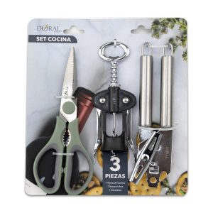 Set Cocina 3 Piezas Tijera + Sacacorchos + Abrelatas